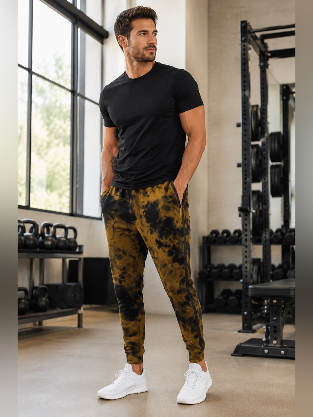 Lululemon Men's Athletic Jogger Pants Brown Black Tie Dye Tapered Size Large